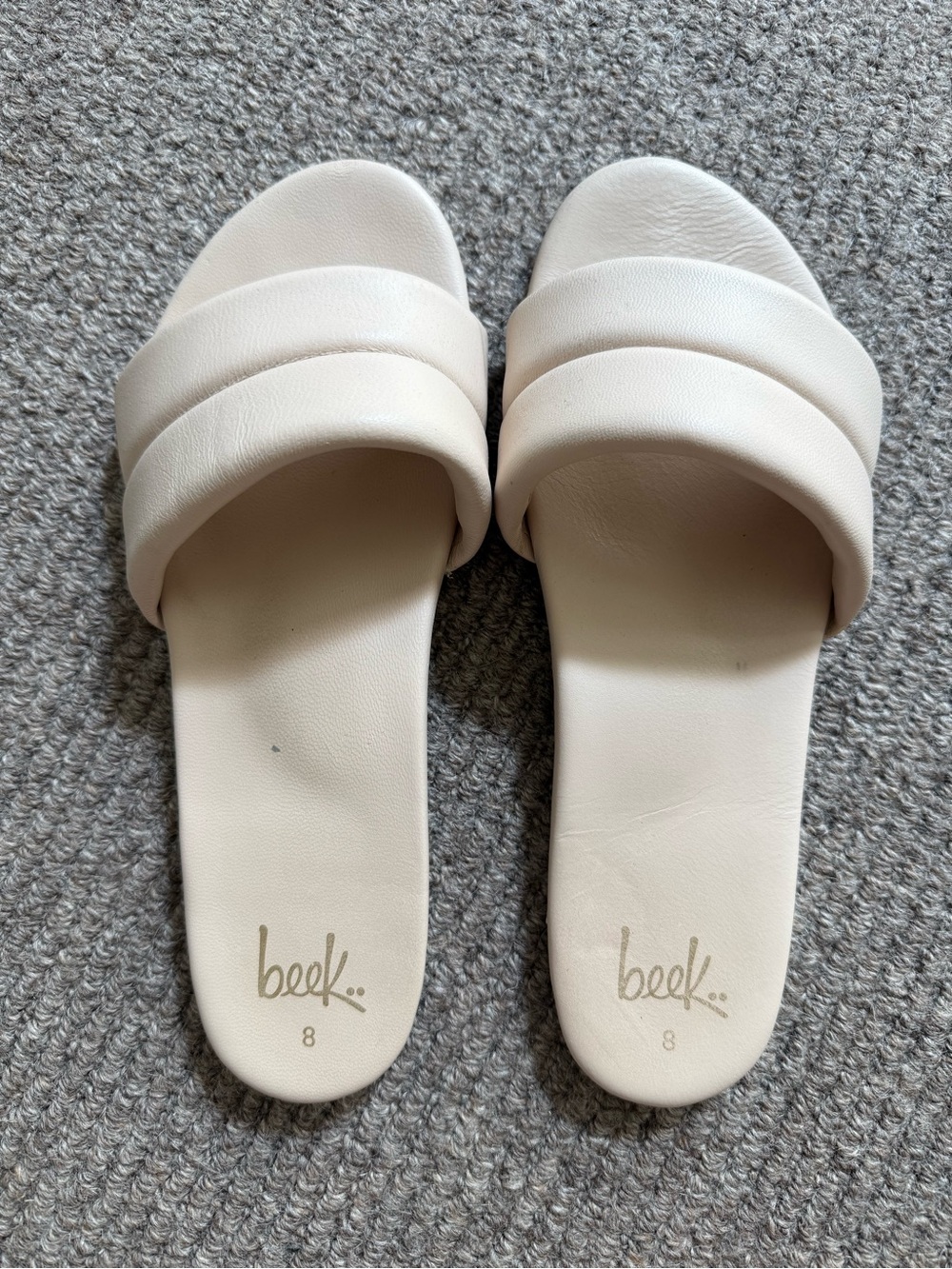 beek Double-Strap (Eggshell) Slide Sandals, size 8